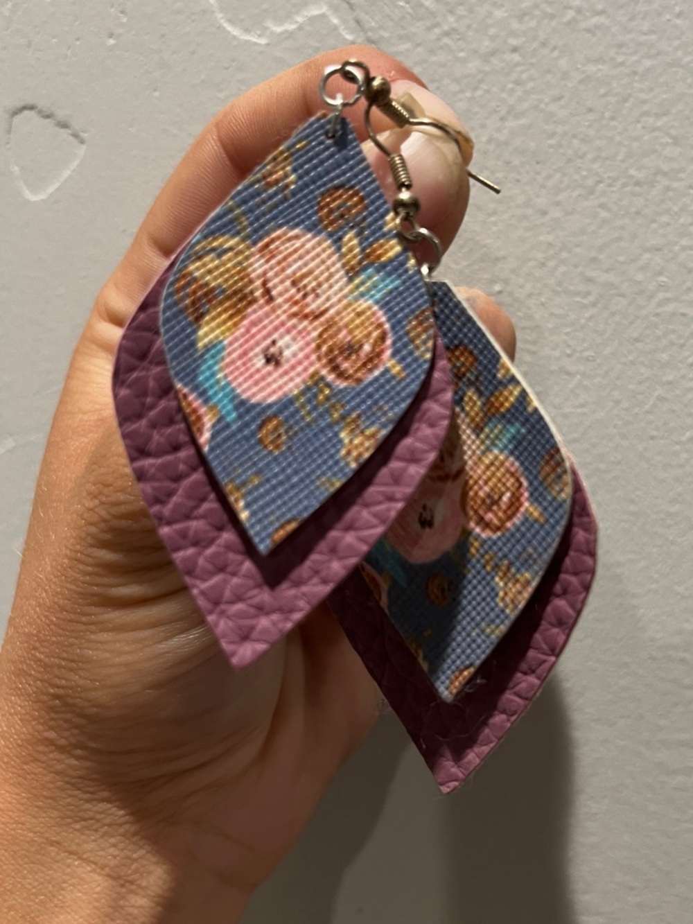 Faux Leather Floral Purple Earrings.